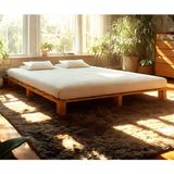 Pinoxi 200CM x 200CM Masif Ahşap Platform Çift Kişilik Karyola Ceviz Renk 200X200 cm - Kahverengi - 200 x 200 cm