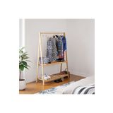 pinoxi Doğal Ahşap Konfeksiyon Elbise Askılık Iki Raflı Ayaklı Askılık 148x106x38 Cm