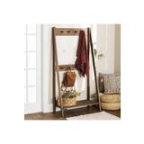 pinoxi Kahverengi Doğal Ahşap Vestiyer Askılık Ayakkabılık 155x77x40 Cm