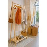 pinoxi Konfeksiyon Askılık Doğal Ahşap Ayaklı Elbise Askılığı Gardrop Raf 125x86x38 Cm