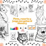 Pinta, recorta y juega con gatos al Memory
