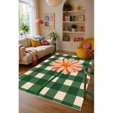 Pinterest Çiçek Desenli Baskılı Kaymaz Yıkanabilir Salon Oturma Odası Mutfak Balkon Halısı Yolluk 80 X 200 Cm Yeşil