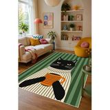 Pinterest Kedi Desenli Baskılı Kaymaz Yıkanabilir Salon Oturma Odası Mutfak Balkon Halısı Yolluk 160 X 230 Cm Yeşil