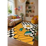 Pinterest Papatya Figürlü Baskılı Kaymaz Yıkanabilir Salon Oturma Odası Mutfak Balkon Halısı Yolluk 80 X 200 Cm Sarı