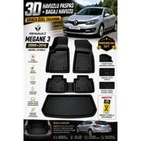 PINUKS Renault Megane 3 2016 Model Uyumlu 3D Araca Özel Havuzlu Paspas+Bagaj Havuzu Birebir Uyum-Hediyeli - Siyah