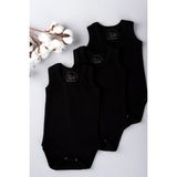 Pinuptex® 3'lü Bebek Zıbın Seti 100% Pamuklu Ribana Çıtçıtlı Atlet, Body Zıbın Unisex (3 Adet) - 6 - 12 Ay - 000-Siyah