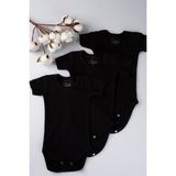 Pinuptex® 3'lü Kısa Kollu Bebek Zıbın Seti 100% Pamuklu Ribana Çıtçıtlı Atlet, Body Zıbın Unisex - 0 - 3 Ay - 000-Siyah