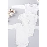 Pinuptex® 3'lü Uzun Kollu Bebek Zıbın Seti 100% Pamuklu Ribana Çıtçıtlı Atlet, Body Zıbın Unisex ( - 3 - 6 Ay - 00-Beyaz
