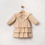 Pio Kids Elbise 6 Ay-24 Ay Bebek Pamuk Organik Şile Bezi Çıkartılabilir Yaka Sağlıklı Trend Kız Çocuk - 6 - 9 Ay - 113-Bej