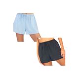 Piola Club Relax Fit Cepsiz Kadın Şort 2 Adet Pamuk Keten (Siyah-Mavi)
