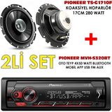 Pioneer Pıoneer TS-G1710F Koaksiyel Hoparlör 17CM 280 Watt MHV-S320 Oto Teyp 4X50 Watt Bluetooth 2li Set