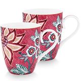 PiP Studio 51002328 Flower Festival Kulplu Kupa Koyu Pembe 350 ml Set2