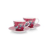 PIP STUDIO Flower Festival 120 ML Kırmızı Porselen Kahve Fincan Seti