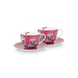 PIP STUDIO Flower Festival Kırmızı 280 ML Porselen Çay Fincan Seti
