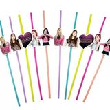 Pipet Black Pink Temalı Artistik Körüklü Pipet 10 lu Doğum Günü Temalı Pipet