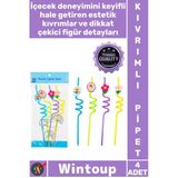 #Pipet Eğlenceli Parti Çocuk Doğum Günü Sunum Kıvrımlı Şık Figürlü Tasarım Renkli Plastik Pipet 4'Lü