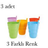 Pipetli Bardak Bpa İçermez Pipetli Bardak Meşrubat Bardağı (3, Karışık)