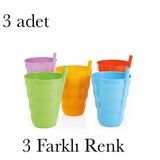 Pipetli Bardak Bpa İçermez Pipetli Bardak Meşrubat Bardağı (3, Karışık)