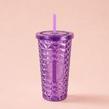 Pipetli Mika Bardak 500 ml, Kapaklı ve Pipetli İçecek Bardağı, Soğuk Kahve Meşrubat Smoothie ve Günlük Kullanım İçin Pratik Plastik Bardak (Mor)