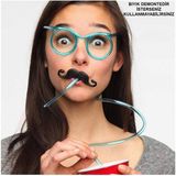 Pipetli Parti Gözlüğü - Çocuk ve Yetişkin Bıyıklı Pipet Gözlük Mavi Renk 18X14 cm - Lisinya