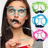 Pipetli Parti Gözlüğü - Çocuk ve Yetişkin Bıyıklı Pipet Gözlük Pembe Renk 18x14 cm (5264)