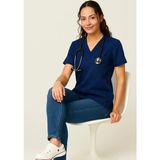 Pique Hemşire Forma Üst Uıtralycra Spaniard -Doktor Hemşire Forma Üst Scrubs Üniforma Cerrahi Üst- Slim Kalıb Dr-3 - XS - Lacivert