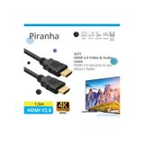 Piranha 3377 HDMI Kablo 1.5m 4K Ultra HD 60Hz | HDMI 2.0 | 4K @60 Hz | Ses & Görüntü Aktarma | Siyah