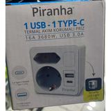 Piranha 45530 1 Usb 1 Type-C 3.0A Termal Akım Korumalı Priz 16A 3680W
