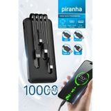Piranha 9030 10000 MAh Powerbank Dijital Ekranlı| Çoklu Kablolu Taşınabilir Şarj Aleti | Siyah