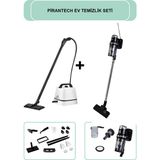 Pirantech CB-102A Buharlı Temizlik Makinesi // EK-200 Torbasız Kablolu Dikey Süpürge Elektrikli Süpürge - Beyaz