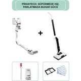 Pirantech ES-330 Kablosuz Dikey Süpürge & CB-702 Profesyonel Buharlı Mop 350W Güç ve Aksesuarlarla - Beyaz