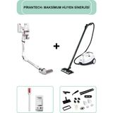 Pirantech ES-330 Pro Dikey Süpürge & CB-107C Profesyonel Buharlı Temizleyici - Beyaz