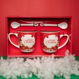 Piraye Gift 2'li Seramik Noel Baba Kaşıklı Yılbaşı Kupa Bardak - Kırmızı