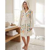 Pırıltı Collection Kapşonlu Müslin Bornoz - 3XL - 4XL - Ekru
