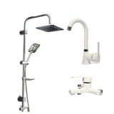 Pirinç Banyo Bataryası, Lavabo Bataryası ve Robot Duş Seti, 3'lü Set, Yerli Üretim (beyaz krom(labirent))