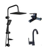 Pirinç Banyo Bataryası, Lavabo Bataryası ve Robot Duş Seti, 3'lü Set, Yerli Üretim (siyah set(nero))