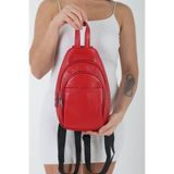 PİRİNÇ BEBE PirinçBebe Kadın Küçük Backpack Modeli Kırmızı Hakiki Deri Çapraz ve Sırt Çantası