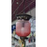 Pirinç Cam Sarkıt Avize, Otantik Tarz, Pembe Cam Gövde, 15x55 cm, El İşçiliği Antik Metal, Ev Dekorasyonu Aydınlatma, 1 Adet