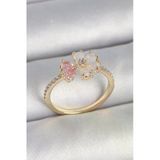Pirinç Gold Renk Beyaz Mineli Pembe Zirkon Taşlı Çiçek Model Kadın Yüzük Vice1395 4622