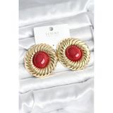 Pirinç Gold Renk Bordo Boncuklu Vintage Kadın Küpe Eb-53-Vice/(1395) 3348