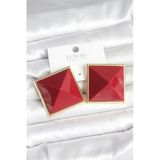 Pirinç Gold Renk Bordo Piramit Model Kadın Küpe Vice1395 1747