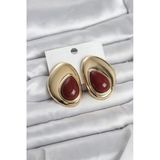 Pirinç Gold Renk Bordo Taşlı Damla Model Vintage Kadın Küpe 5886