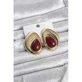 Pirinç Gold Renk Bordo Taşlı Damla Model Vintage Kadın Küpe - Lisinya