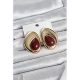 Pirinç Gold Renk Bordo Taşlı Damla Model Vintage Kadın Küpe