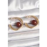 Pirinç Gold Renk Halka Model Kahverengi Boncuk Detay Kadın Küpe - EBJ250412W32564