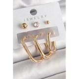 Pirinç Gold Renk Halka Model Zirkon Taş Topçuk Detay Kadın Küpe Seti -1492
