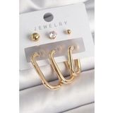 Pirinç Gold Renk Halka Model Zirkon Taş Topçuk Detay Kadın Küpe Seti - EBJ250301W31587