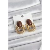 Pirinç Gold Renk Kahverengi Taşlı Vintage Kadın Küpe - Tj-Bkp11680