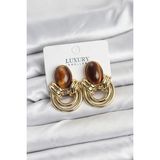 Pirinç Gold Renk Kahverengi Taşlı Vintage Kadın Küpe