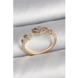 Pirinç Gold Renk Pembe Damla Zirkon Taşlı Ayarlanabilir Kadın Yüzük - Tj-Byk3735